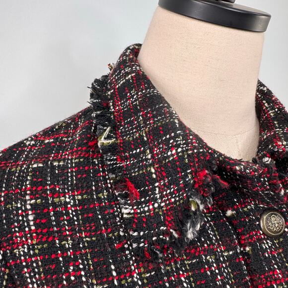 Zara Tweed Shacket Black Red Shirt Jacket Fringe Preppy Boho Contemporary Size S - Picture 5 of 15
